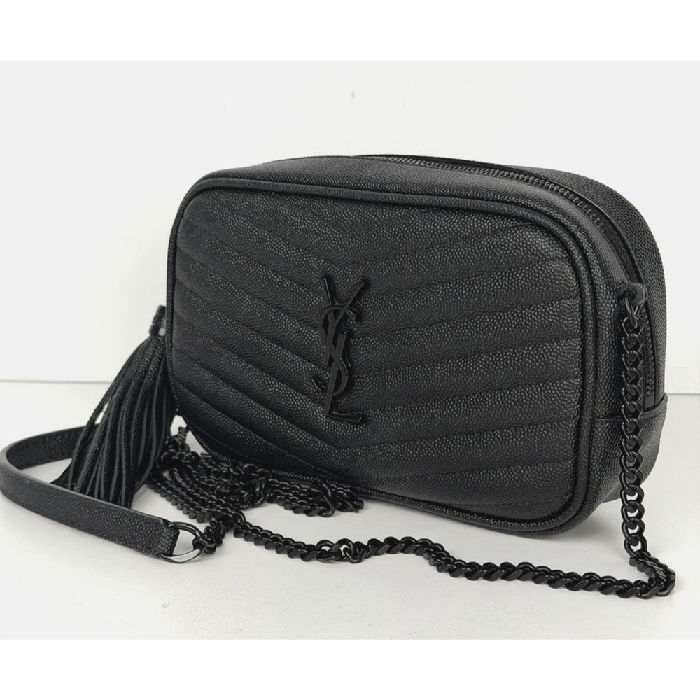 Saint Laurent Lou Mini Camera Bag Black Matelasse Grain de Poudre Leather S06